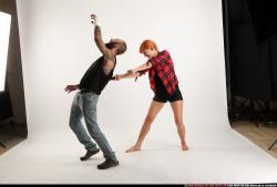 Man & Woman Adult Athletic White Moving poses Casual Fighting with bat
