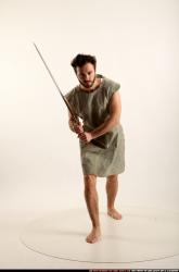 Man Adult Athletic White Fighting with sword Standing poses Army