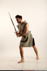 Man Adult Athletic White Fighting with sword Standing poses Army