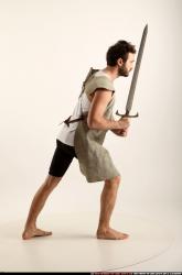 Man Adult Athletic White Fighting with sword Standing poses Army