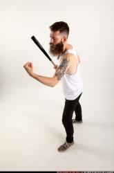 Man Adult Athletic White Standing poses Casual Fighting with bat