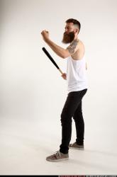 Man Adult Athletic White Standing poses Casual Fighting with bat