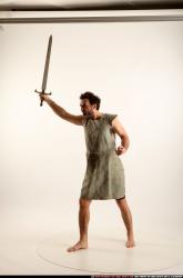 Man Adult Athletic White Fighting with sword Standing poses Army