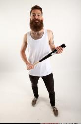 Man Adult Athletic White Standing poses Casual Fighting with bat