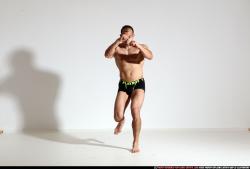 Man Adult Athletic White Kick fight Moving poses Underwear