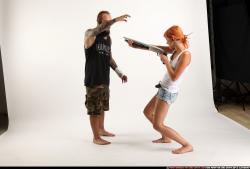 Man & Woman Adult Athletic White Moving poses Casual Fighting with shotgun