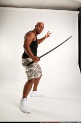 Man Adult Athletic Black Fighting with sword Standing poses Army