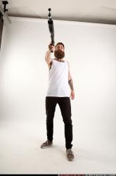 Man Adult Athletic White Standing poses Casual Fighting with shotgun