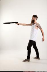 Man Adult Athletic White Standing poses Casual Fighting with shotgun