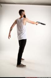 Man Adult Athletic White Standing poses Casual Fighting with shotgun