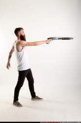 Man Adult Athletic White Standing poses Casual Fighting with shotgun