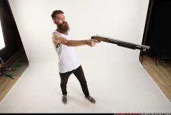 Man Adult Athletic White Standing poses Casual Fighting with shotgun