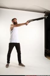 Man Adult Athletic White Standing poses Casual Fighting with shotgun