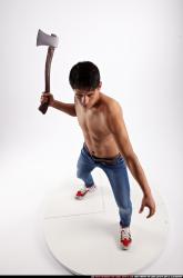 Man Young Athletic Fighting with sword Standing poses Pants Latino