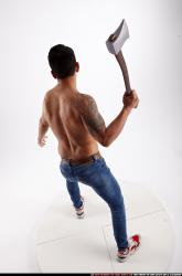 Man Young Athletic Fighting with sword Standing poses Pants Latino