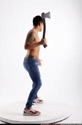 Man Young Athletic Fighting with sword Standing poses Pants Latino