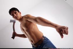 Man Young Athletic Fighting with sword Standing poses Pants Latino