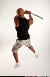 Man Adult Athletic Black Fighting with sword Moving poses Army