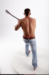 Man Adult Muscular White Fighting with sword Standing poses Pants