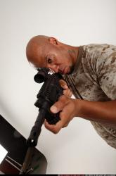 Man Adult Athletic Black Fighting with submachine gun Standing poses Army
