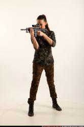 Woman Young Athletic White Fighting with submachine gun Standing poses Army