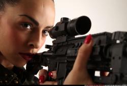 Woman Young Athletic White Fighting with submachine gun Standing poses Army