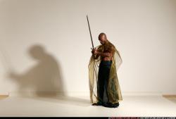 Man Adult Athletic Black Fighting with sword Moving poses Army