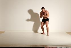 Man Adult Muscular White Fighting with gun Moving poses Underwear