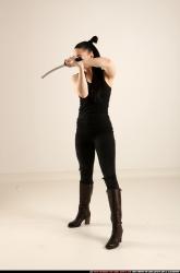 Woman Adult Athletic White Fighting with sword Standing poses Casual