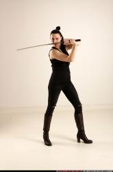 Woman Adult Athletic White Fighting with sword Standing poses Casual