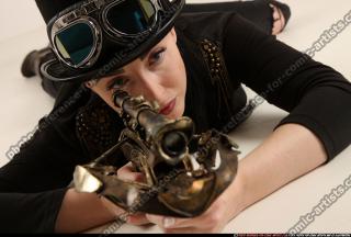 claudia-steampunk-laying-aiming-crossbow-pistol