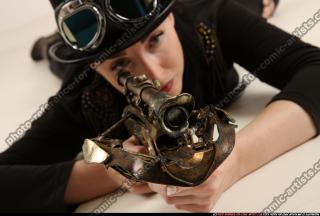 claudia-steampunk-laying-aiming-crossbow-pistol