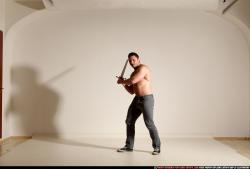 Man Adult Muscular White Fighting with sword Moving poses Casual