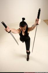 Woman Adult Athletic White Fighting with sword Standing poses Casual