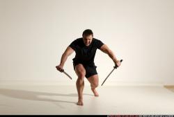 Man Adult Muscular White Fighting with sword Moving poses Sportswear