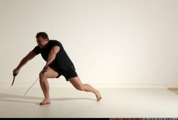 Man Adult Muscular White Fighting with sword Moving poses Sportswear