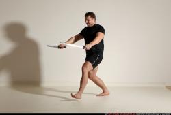 Man Adult Muscular White Fighting with sword Moving poses Sportswear