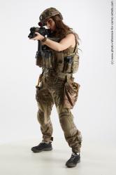 Woman Young Athletic White Fighting with gun Standing poses Army